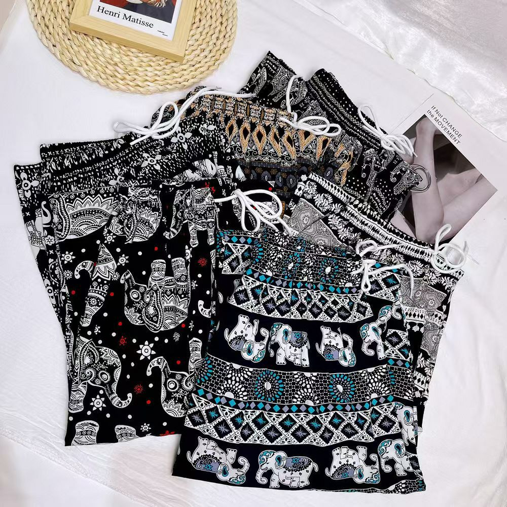 Pantalon large à jambes larges en forme d'éléphant ethnique thaïlandais d'Asie du Sud-Est pour femmes en été, pantalon droit ample, fin et taille haute, pantalon à la mode et polyvalent